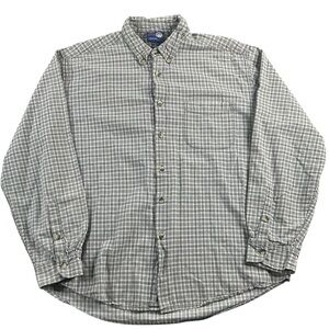 Cross Country Men’s XL Button Down Shirt Gray‎ Plaid 100% Cotton Made in Oman